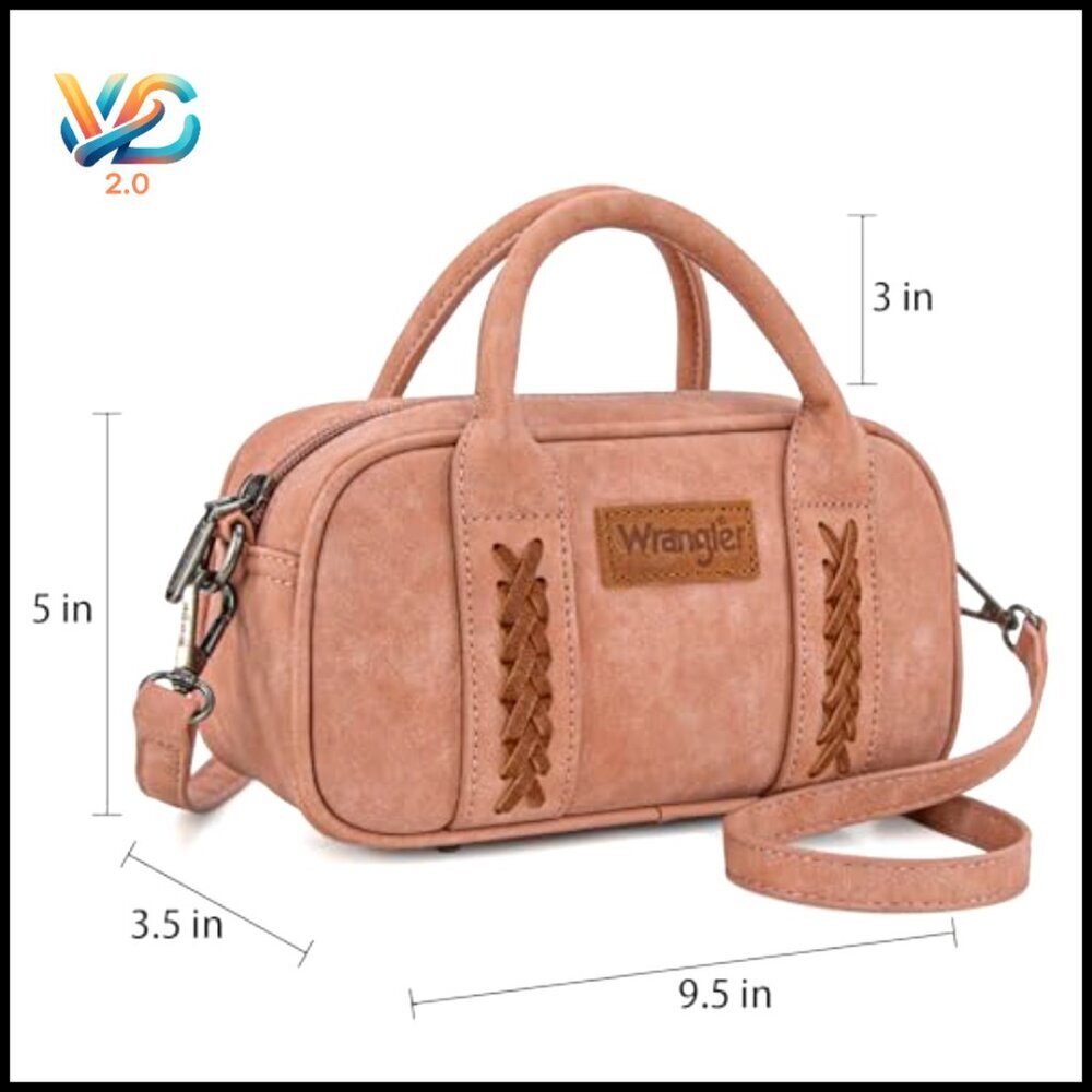 Retro Barrel Satchel Bag Convertible Crossbody Top Handle Nubuck Leather - Picture 4 of 7